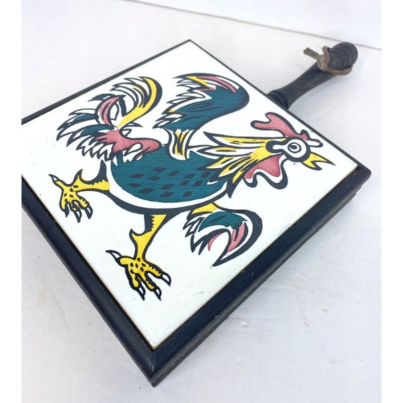 Vintage Trivet Wood & Ceramic Tile ROOSTER , Kitchen Decorations - Picture 2 of 7